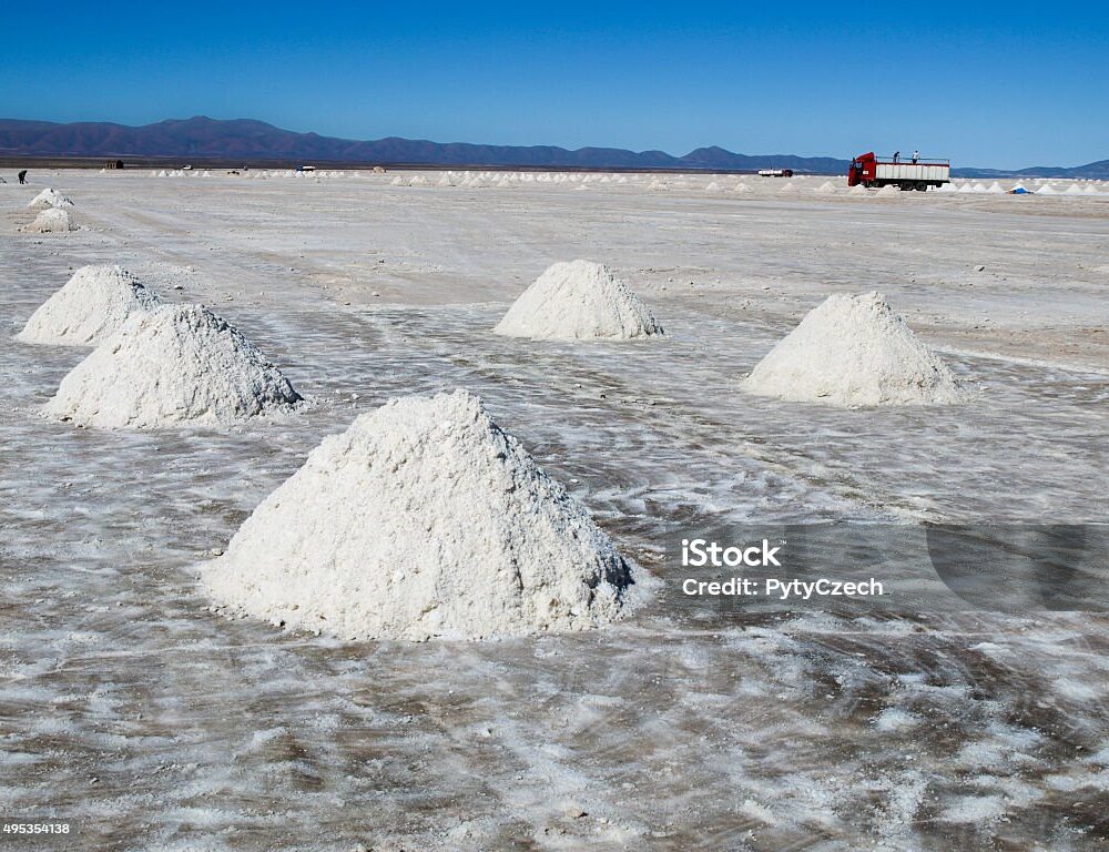 Salt piles on Salar de Uyuni where salt is produced, Bolivia Salt piles on Salar de Uyuni where salt is produced, Bolivia
